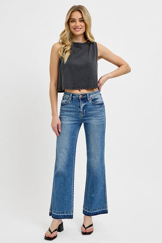 Risen Raw Hem Ankle Bootcut Jeans
