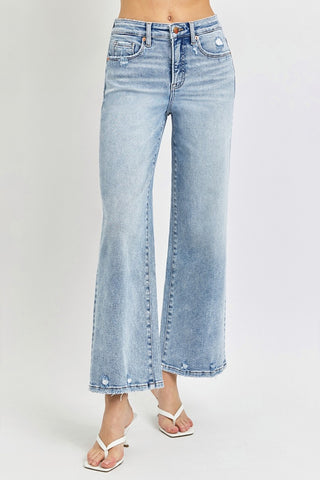 Risen Tummy Control High Rise Crop Wide Leg Jeans