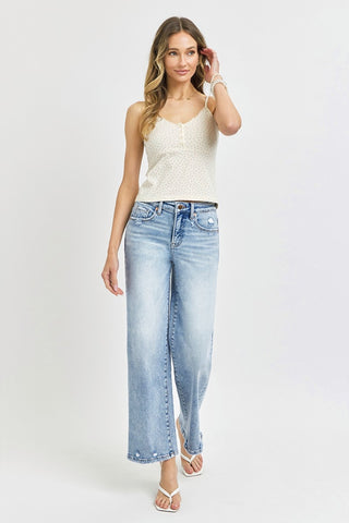 Risen Tummy Control High Rise Crop Wide Leg Jeans