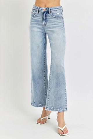 Risen Tummy Control High Rise Crop Wide Leg Jeans