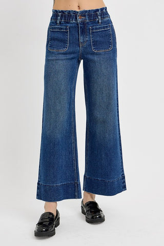 Risen Elastic Band Wide Leg Jeans